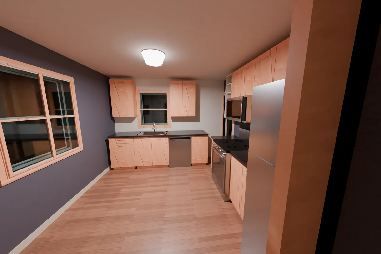 The kitchen, rebuilt from scans and photos.