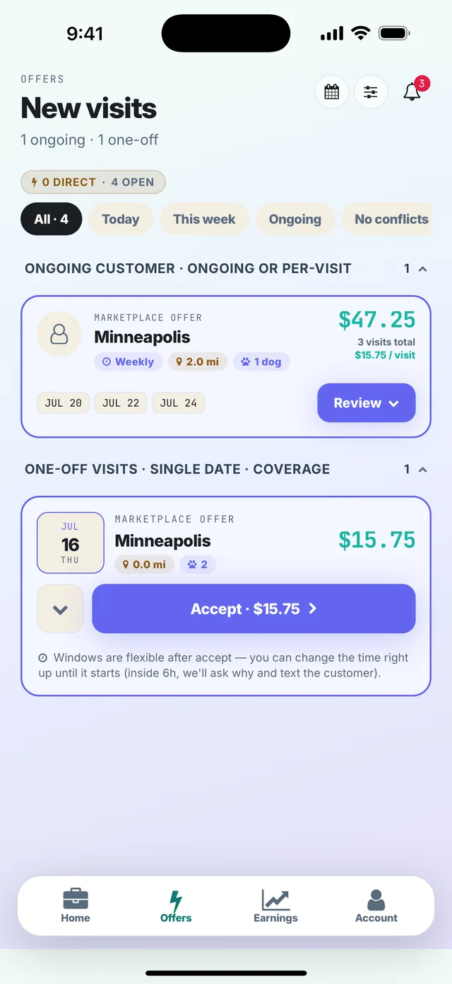The scooper side: new visits to accept nearby.